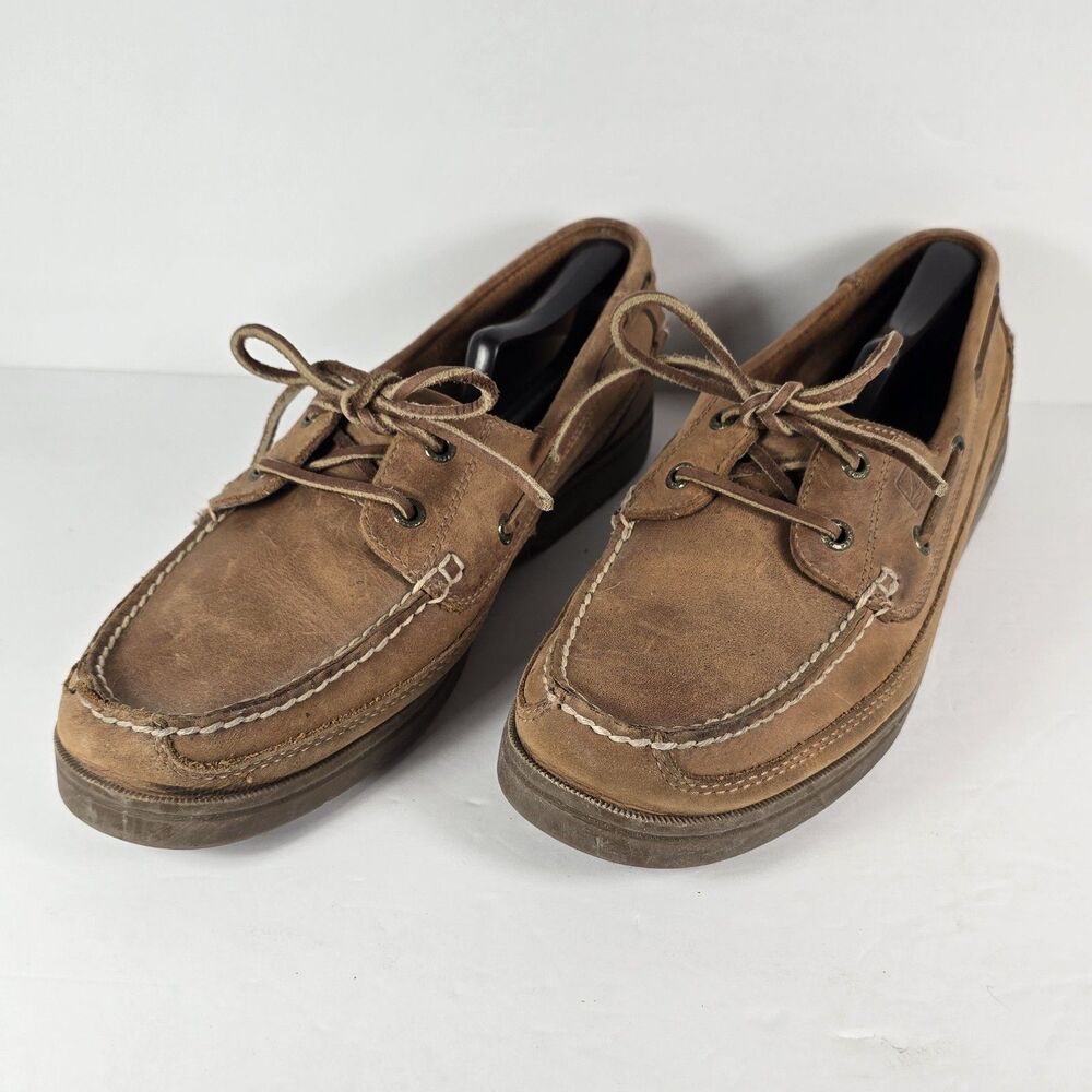 Sperry Top Sider Men's Lanyard Genuine Leather Brown Boat Deck Shoes Size 10
